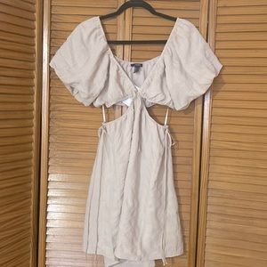 Forever 21 Beige Puff Sleeve Mini Dress with Cutouts